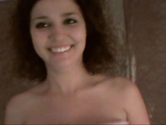 TargetVids presents: Curly hair girl in patterned pantyhose strokes dick