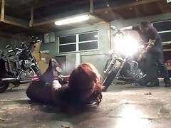 TargetVids presents: Biker girl hogtied in the garage