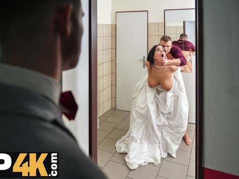 TargetVids presents: Vip4k. being locked in the bathroom, sexy bride doesnt lose time and seduces random guy