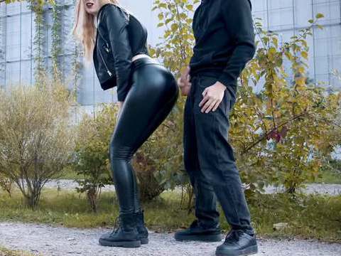 TargetVids presents: He cums on my latex leggings in public! - clothedpleasures
