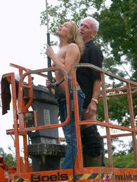 TargetVids presents: Dirty old senior bangs a teenage hottie in his boom lift