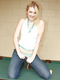 TargetVids presents: Sweet blonde babe spreads shaved pussy on pool table
