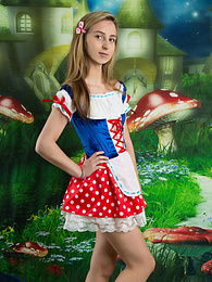TargetVids presents: Very hot blonde teen beauty in an adorable outfit slowly takes it off to reveal her nice and perky boobs