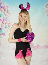 TargetVids presents: This tight blonde bunny has some smoking hot fun with stripping her clothes and playing with her flower