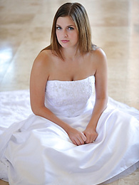 TargetVids presents: Busty glamorous amateur Danielle models wedding gown indoors & by the pool