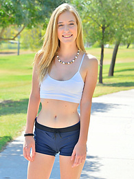 TargetVids presents: Sporty blonde babe Dakota strips her clothes and flaunts her hot body outdoors
