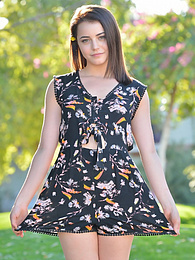 TargetVids presents: Svelte american dark-haired teen Kylie Quinn in shorts toys her twat outdoor