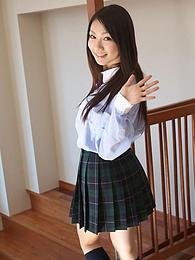 TargetVids presents: Asian schoolgirl Tomoyo Hoshino strips to stockings and poses outdoors