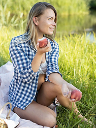 TargetVids presents: Skinny blonde Paulina gets naked on a blanket in a field of wheat